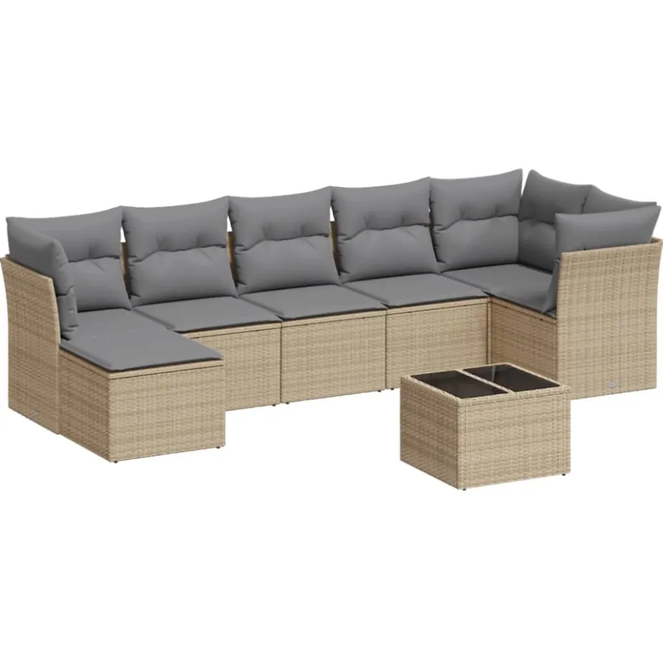 vidaXL 8-delige Loungeset met kussens poly rattan beige, foto 3