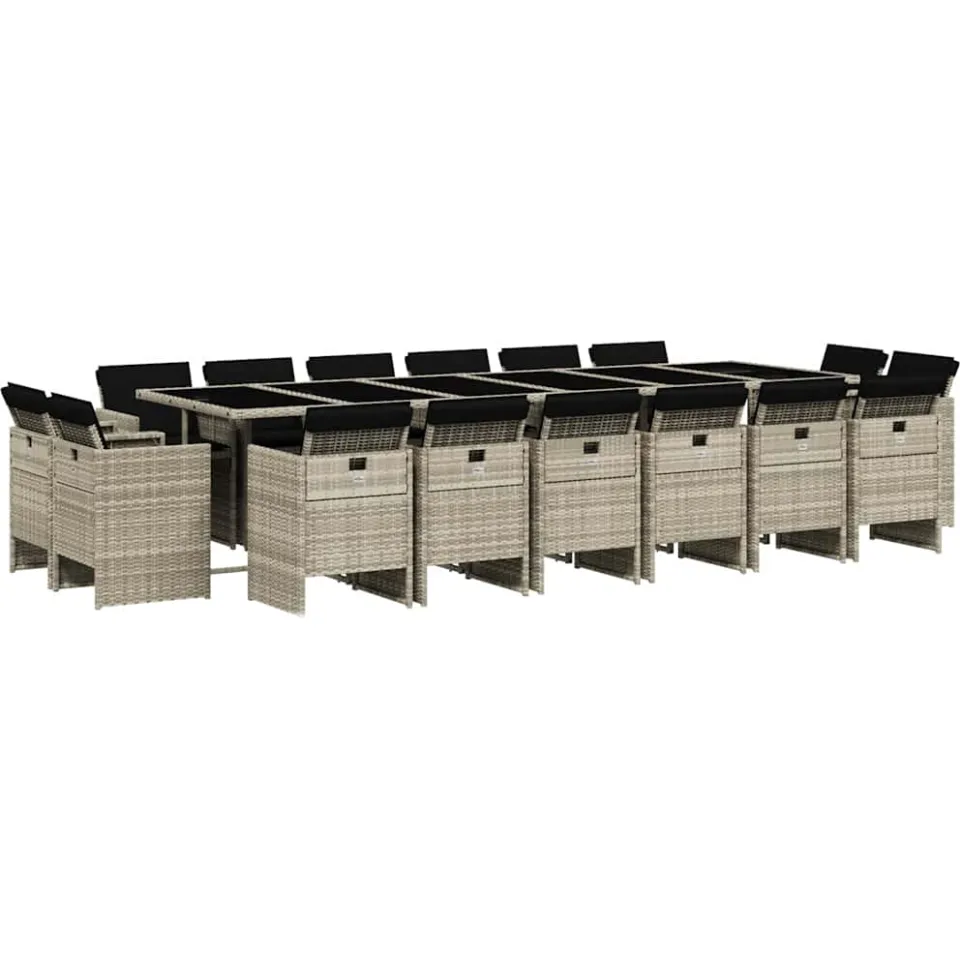 vidaXL 17-delige Tuinset met kussens poly rattan lichtgrijs