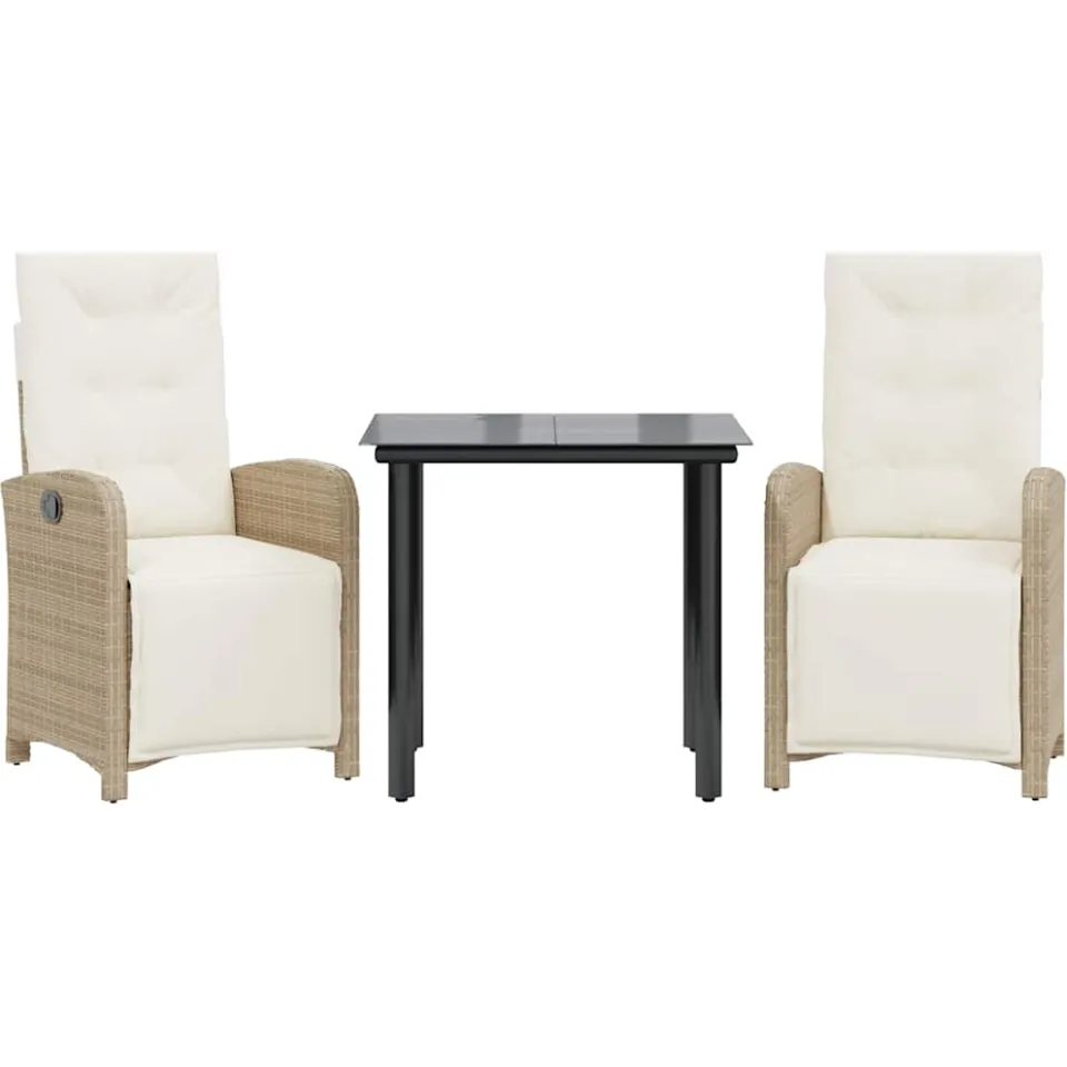 vidaXL 3-delige Bistroset met kussens poly rattan beige, foto 3
