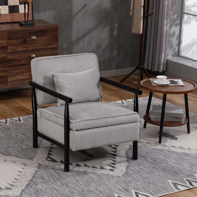 DantefHandels Moderne middeleeuwse fauteuil, houten frame, gestoffeerd met lendenkussen, grijs