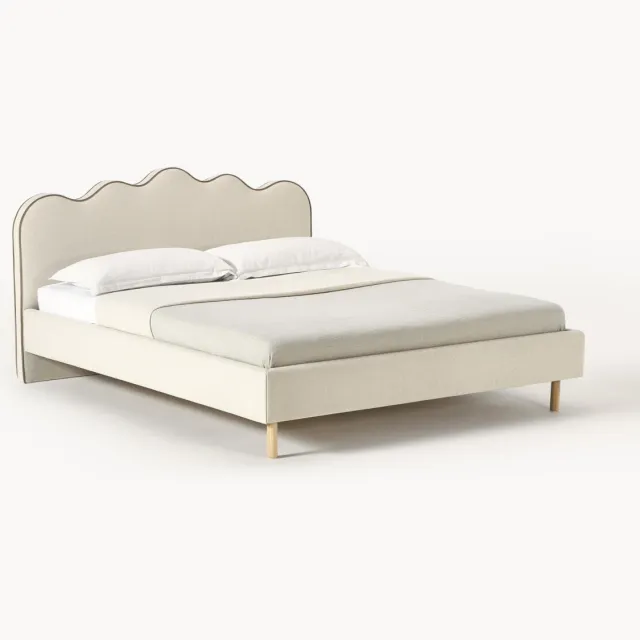 Westwing Collection Gestoffeerd bed Romy met golvend hoofdeinde Wit