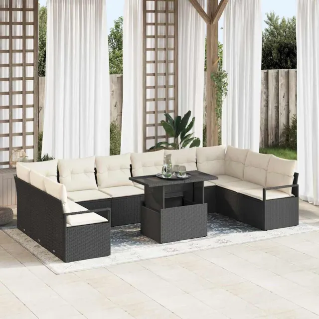 vidaXL Tuin Sofa Set 11 st 10-zits Zwart en Crème poly rattan