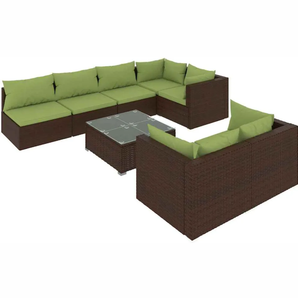vidaXL 8-delige Loungeset met kussens poly rattan bruin, foto 4