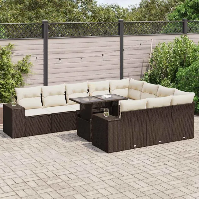 vidaXL 11-delige Loungeset met kussens poly rattan bruin, foto 2