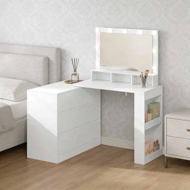 Zubaliya Kaptafel met LED-spiegel en 6 lades - wit - 160 x 40 x 134,5 cm