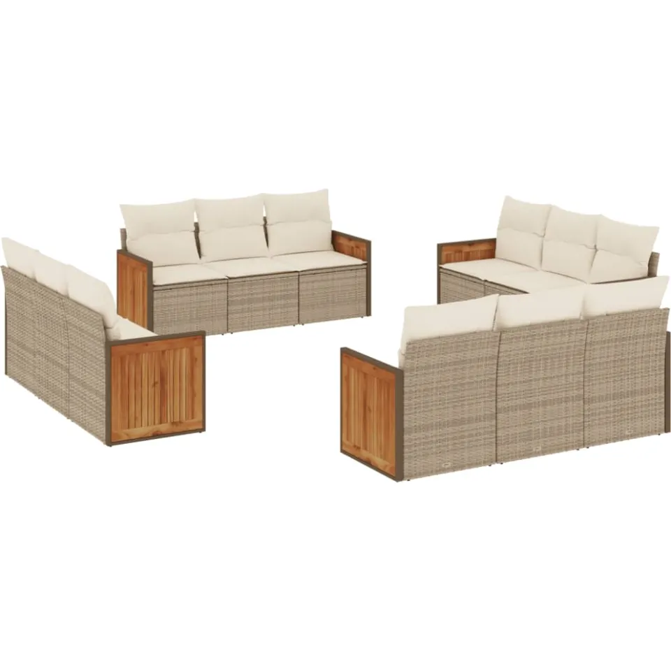 vidaXL 12-delige Loungeset met kussens poly rattan beige, foto 3