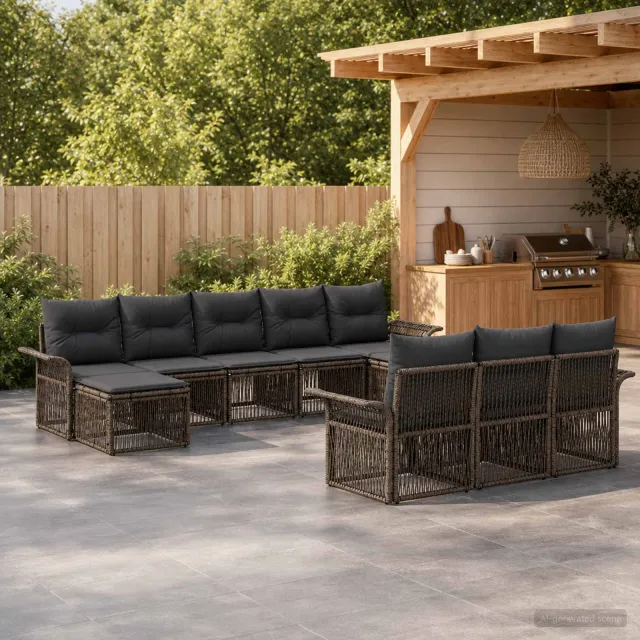 vidaXL Tuinbankenset 10 st 10-zits Grijs poly rattan