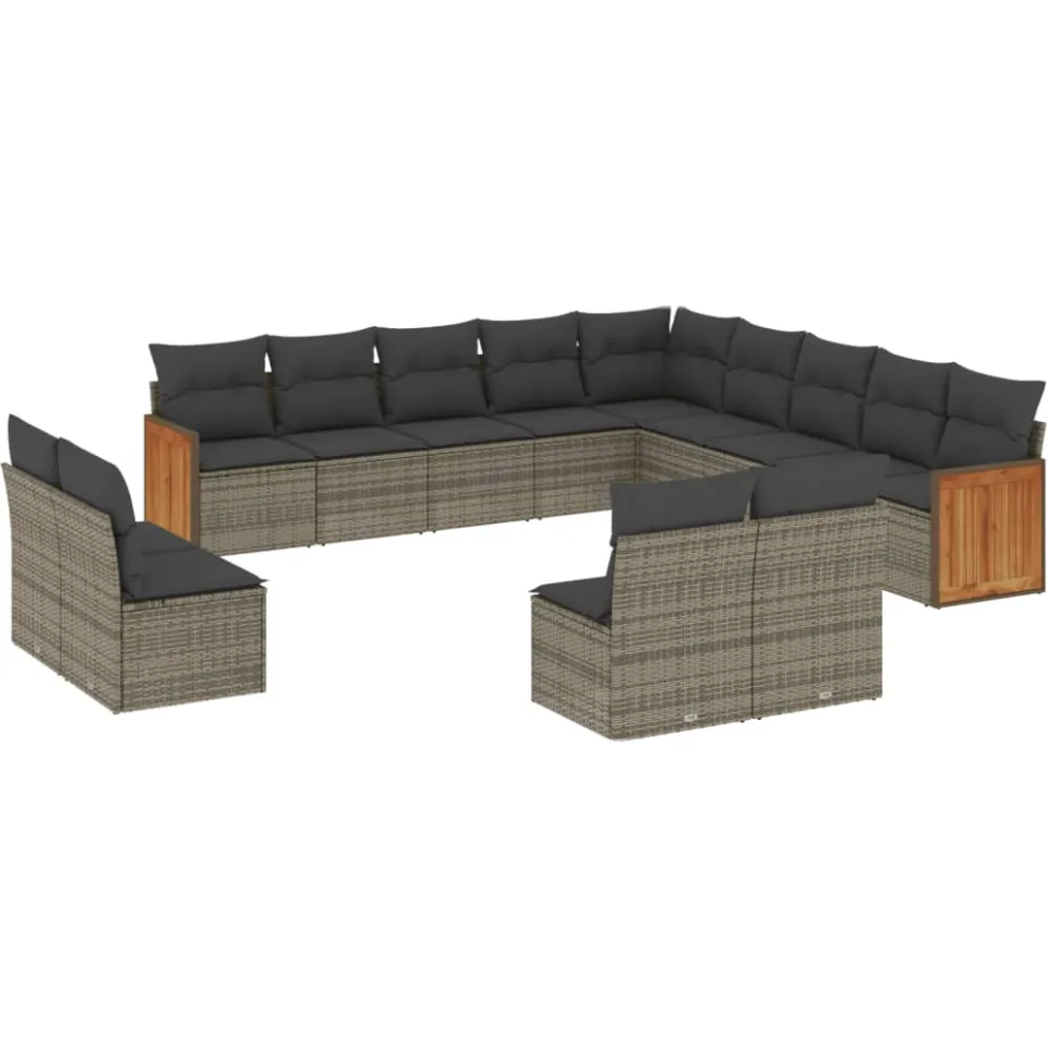 vidaXL 13-delige Loungeset met kussens poly rattan grijs, foto 3