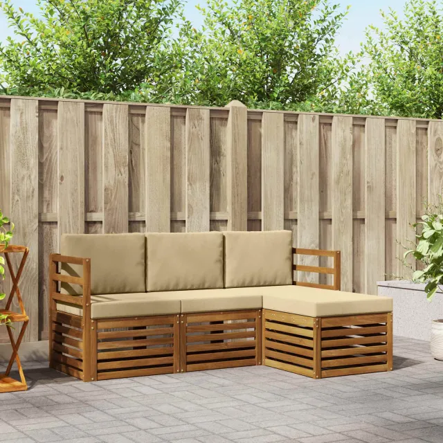 vidaXL Buiten bankenset 4 st 4-zits Natuurlijk en Beige