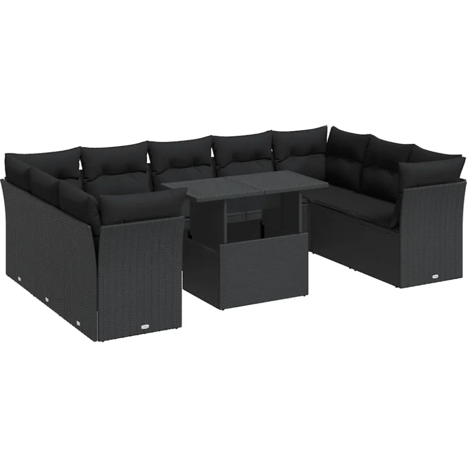 vidaXL 10-delige Loungeset met kussens poly rattan zwart, foto 3