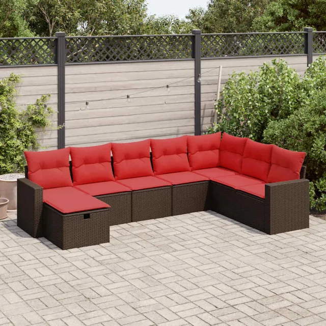 vidaXL 8-delige Loungeset met kussens poly rattan bruin, foto 2