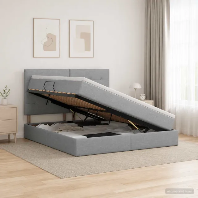 vidaXL Opslag bed met matras met opslag Lichtgrijs 140 x 200 cm Stof