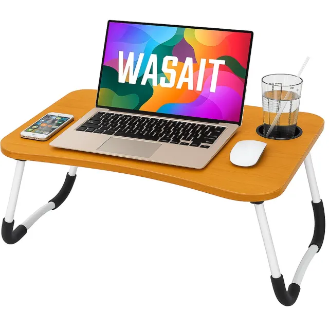 Lexorion Laptoptafel – Bedtafel – Kantelbare Laptoptafel – Opvouwbare Laptop Tafel met Bekerhouder – 60x40x26cm – Laptoptafel Bijzettafel – Bruin