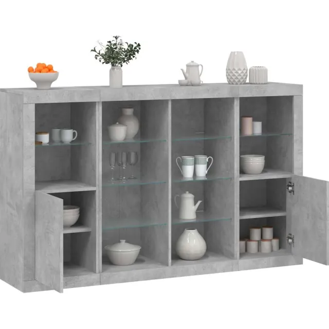 vidaXL Dressoirs met LED-verlichting 3 st bewerkt hout betongrijs grijs, foto 2