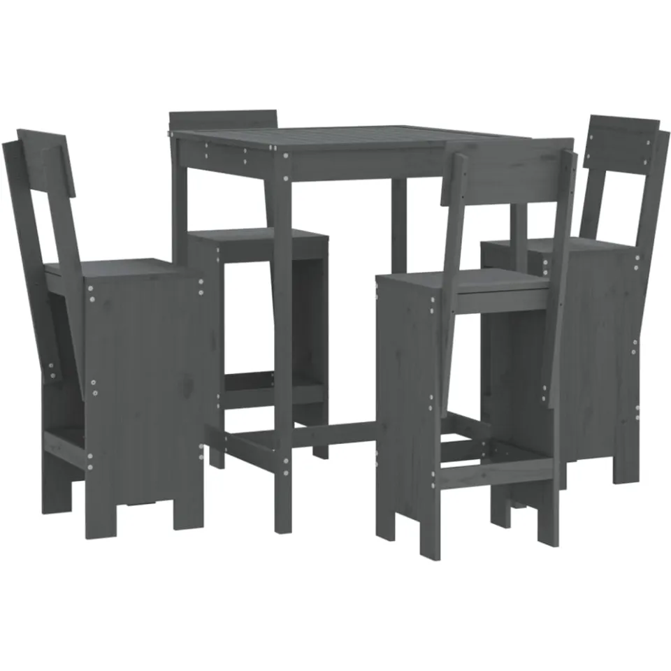 vidaXL 5-delige Tuinbarset massief grenenhout grijs, foto 4