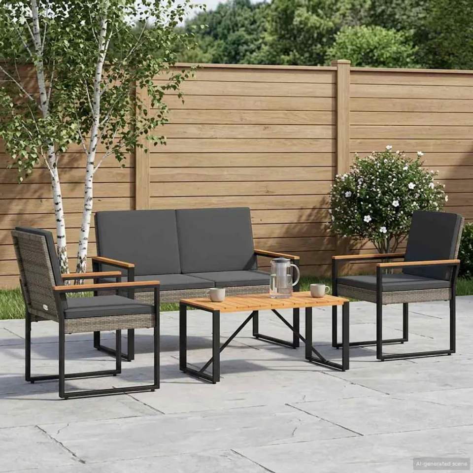 vidaXL Buitenmeubelset 4 st Grijs en Donkergrijs poly rattan, foto 3