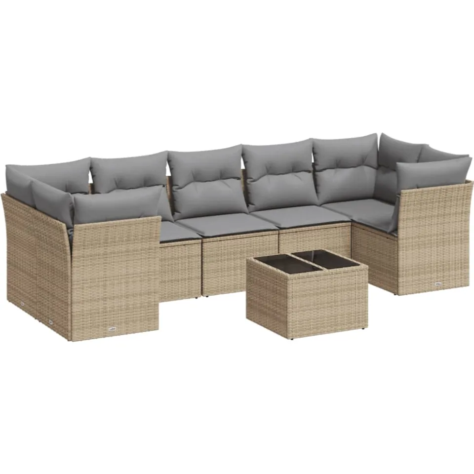 vidaXL 8-delige Loungeset met kussens poly rattan beige