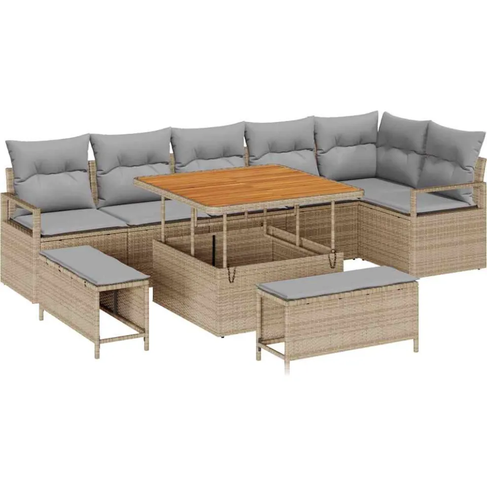 vidaXL Tuin Sofa Set 9 st Beige Poly riet