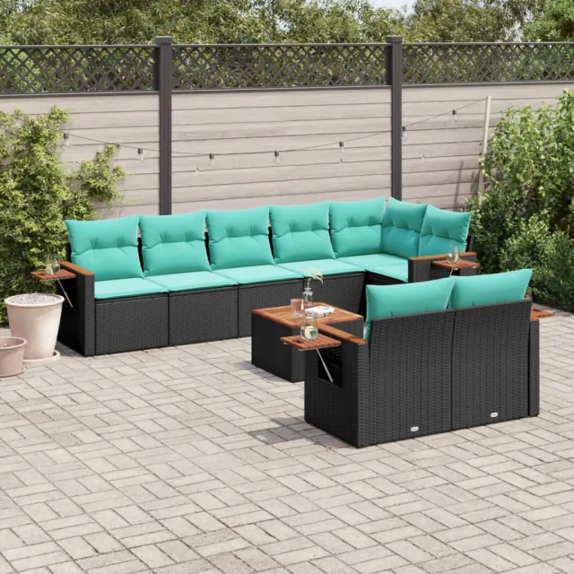 vidaXL 9-delige Loungeset met kussens poly rattan zwart, foto 2