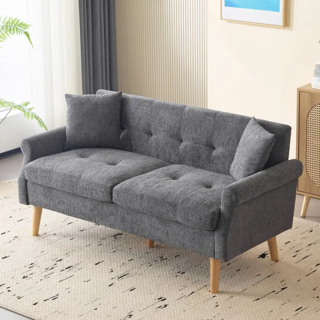 HAUSS SPOLE Loveseat - Sofa voor 2 Personen - Dubbelsofa met Kussens - Geschikt voor Woonkamer en Slaapkamer - 162x74x77 cm - Chenille - Donkergrijs