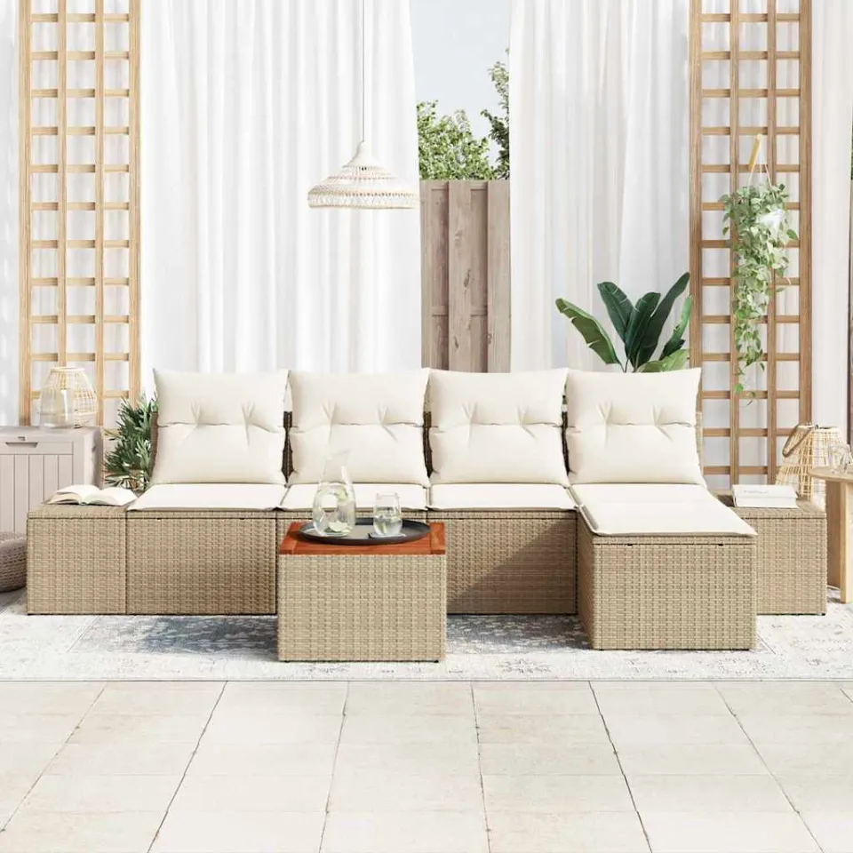 vidaXL Tuinbankenset 6 st Beige poly rattan, foto 3