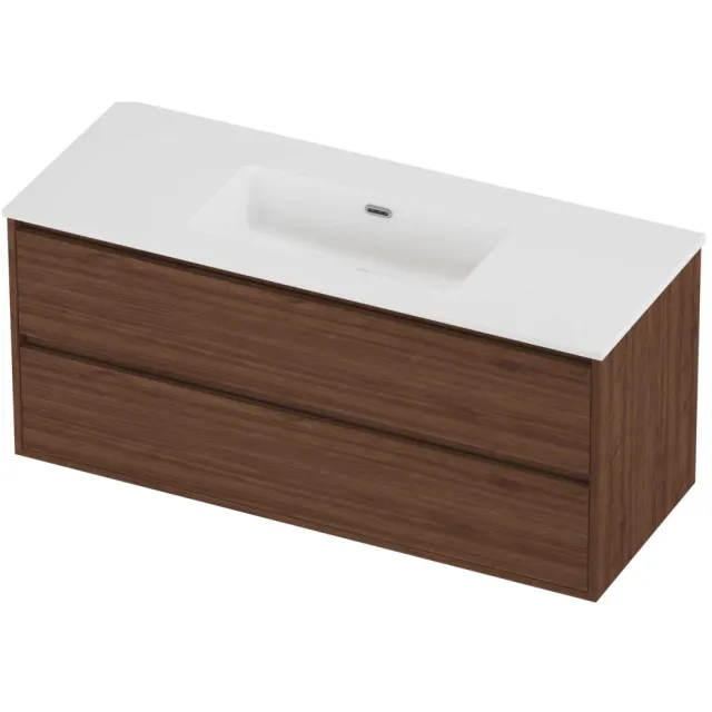 Proline Tribute Badmeubelset Porselein Elegant Enkel 120x46x54 cm Mat White Indian Walnut Houtlook