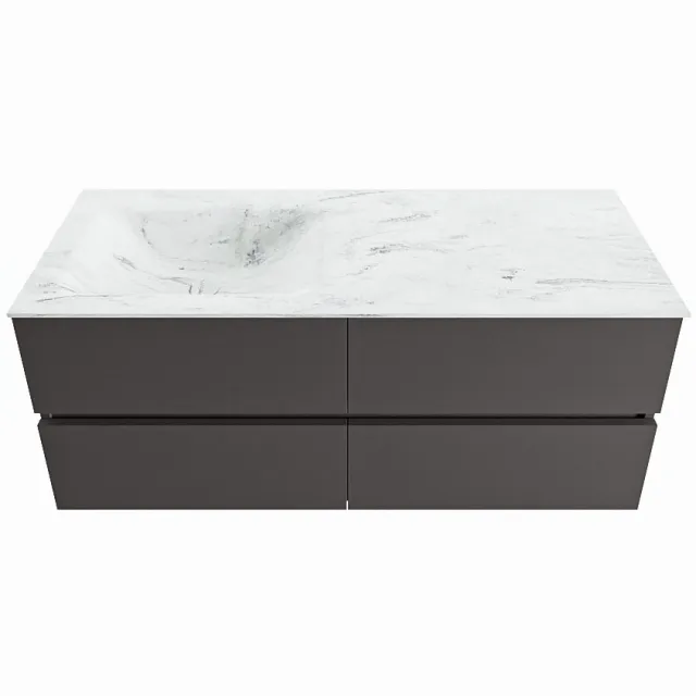Mondiaz VICA-DLUX 120cm badmeubel onderkast Dark grey 4 lades. Inbouw wastafel CLOUD links zonder kraangat, kleur Opalo.