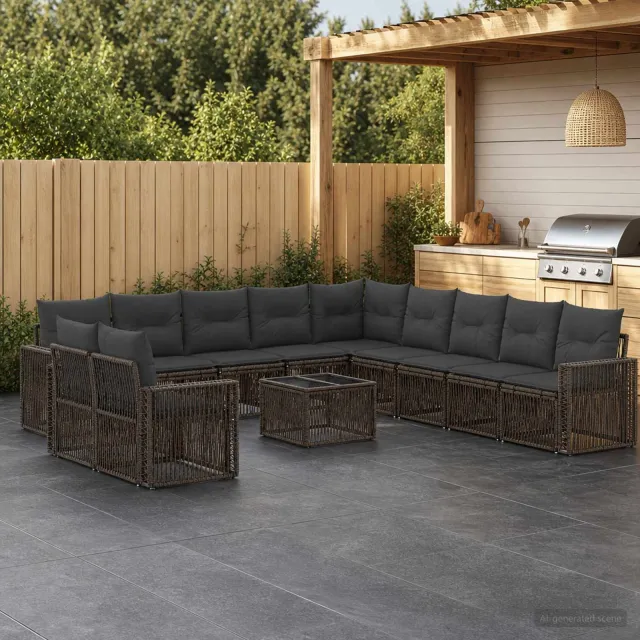 vidaXL Tuinbankenset 12 st 11-zits Grijs en Donkergrijs poly rattan