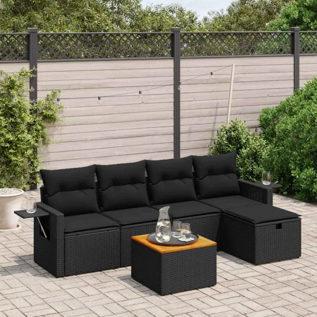vidaXL 6-delige Loungeset met kussens poly rattan zwart, foto 2