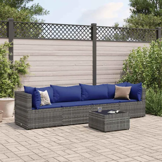 vidaXL 5-delige Loungeset met kussens poly rattan grijs, foto 2