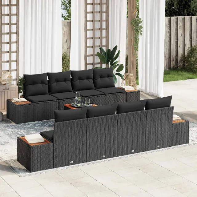 vidaXL Tuin Sofa Set 9 st Zwart Poly riet, foto 2