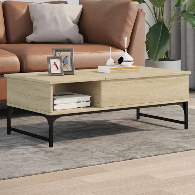 vidaXL Salontafel 100x50x35 cm bewerkt hout en metaal sonoma eiken, foto 2