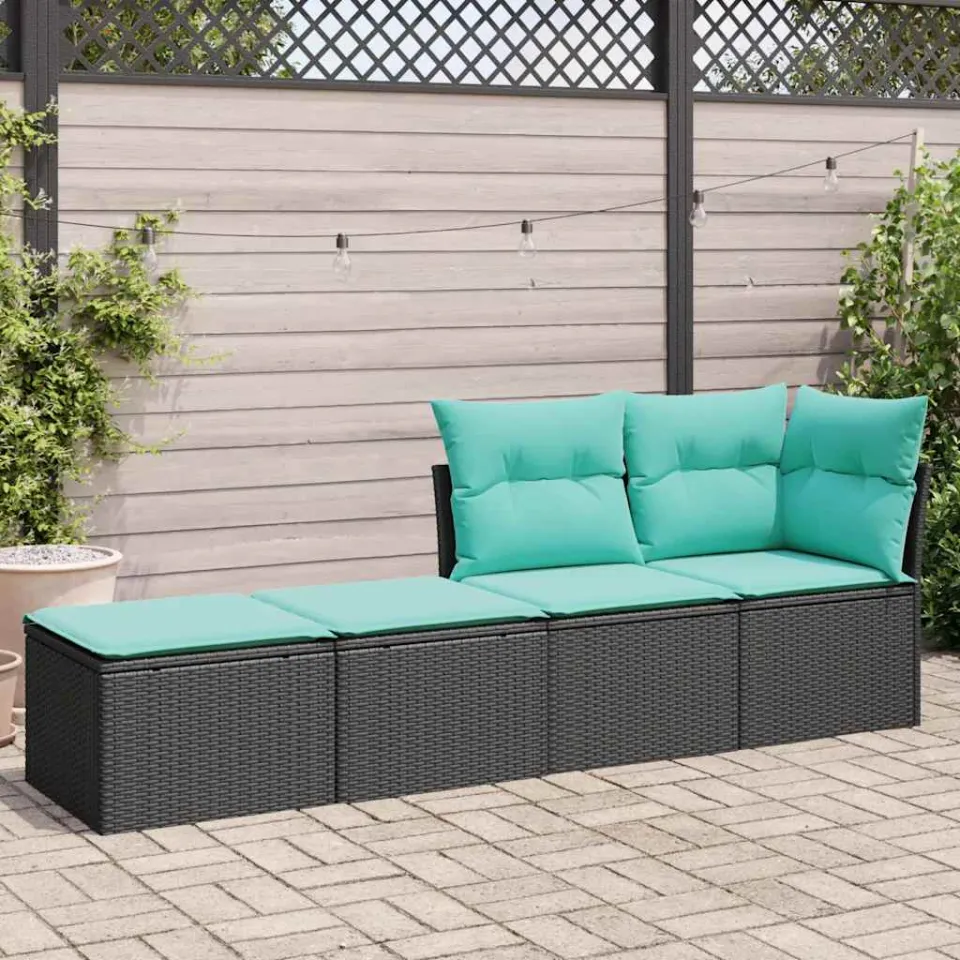 vidaXL 2-delige Loungeset met kussens poly rattan acacia zwart, foto 3
