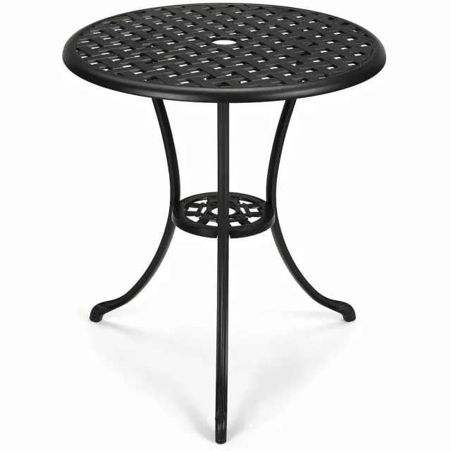 Happiq Bistro Tuintafel 60cm - Met Parasolgat en Weerbestendig design - voor tuin en balkon - Zwart Aluminium - Brons