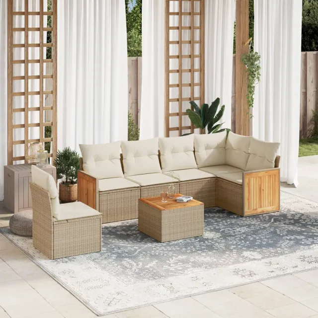vidaXL 7-delige Loungeset met kussens poly rattan beige, foto 2