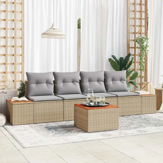 vidaXL Tuinbankenset 5 st Beige Poly riet, foto 2