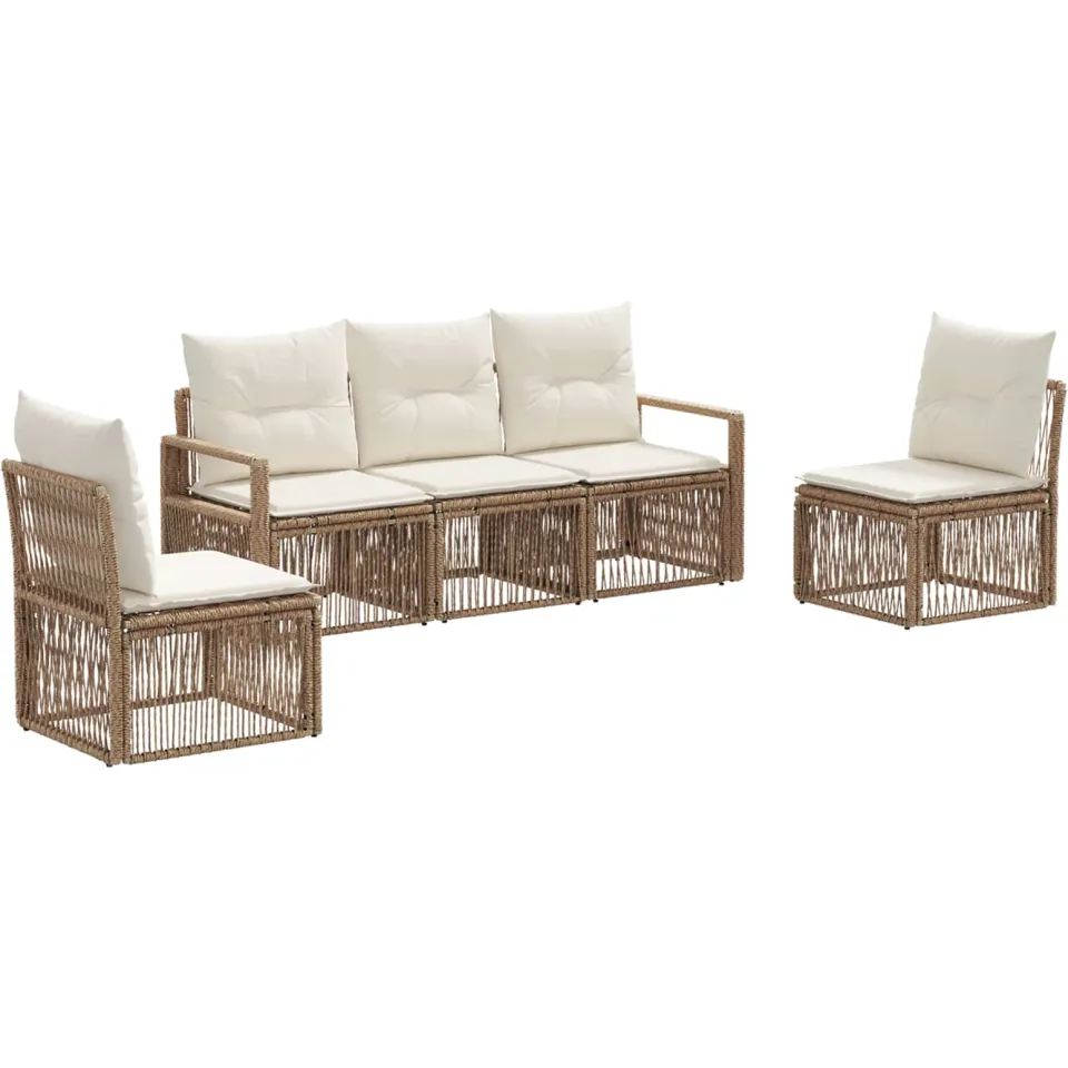vidaXL Tuinbankenset 5 st 5-zits Beige poly rattan, foto 3