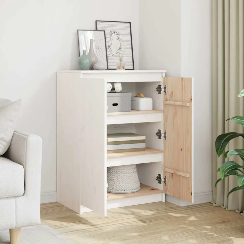 vidaXL Dressoir 60x36x84 cm massief grenenhout wit, foto 3