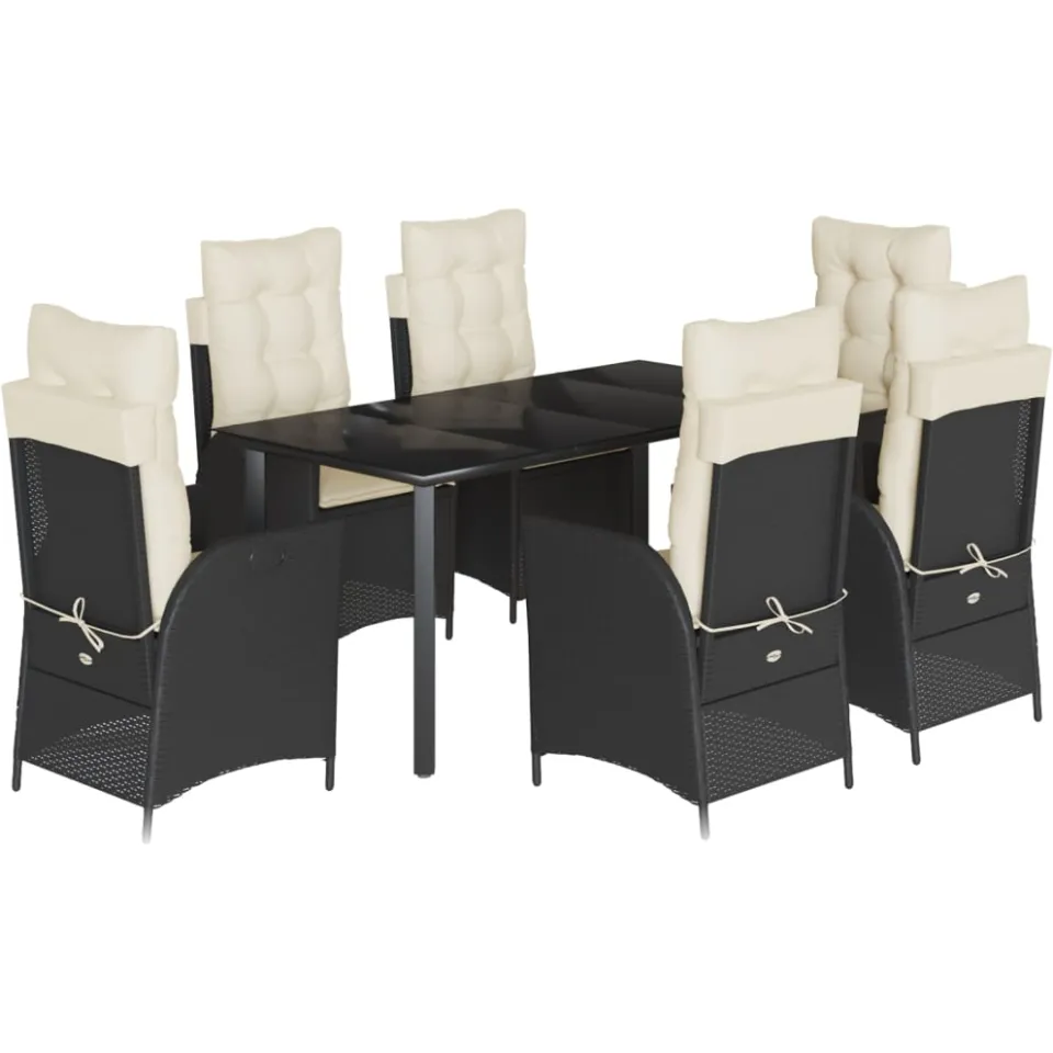 vidaXL 7-delige Tuinset met kussens poly rattan zwart, foto 3
