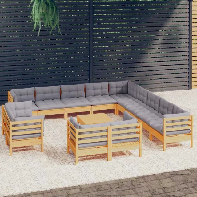 vidaXL 14-delige Loungeset met grijze kussens massief grenenhout grijs, foto 2