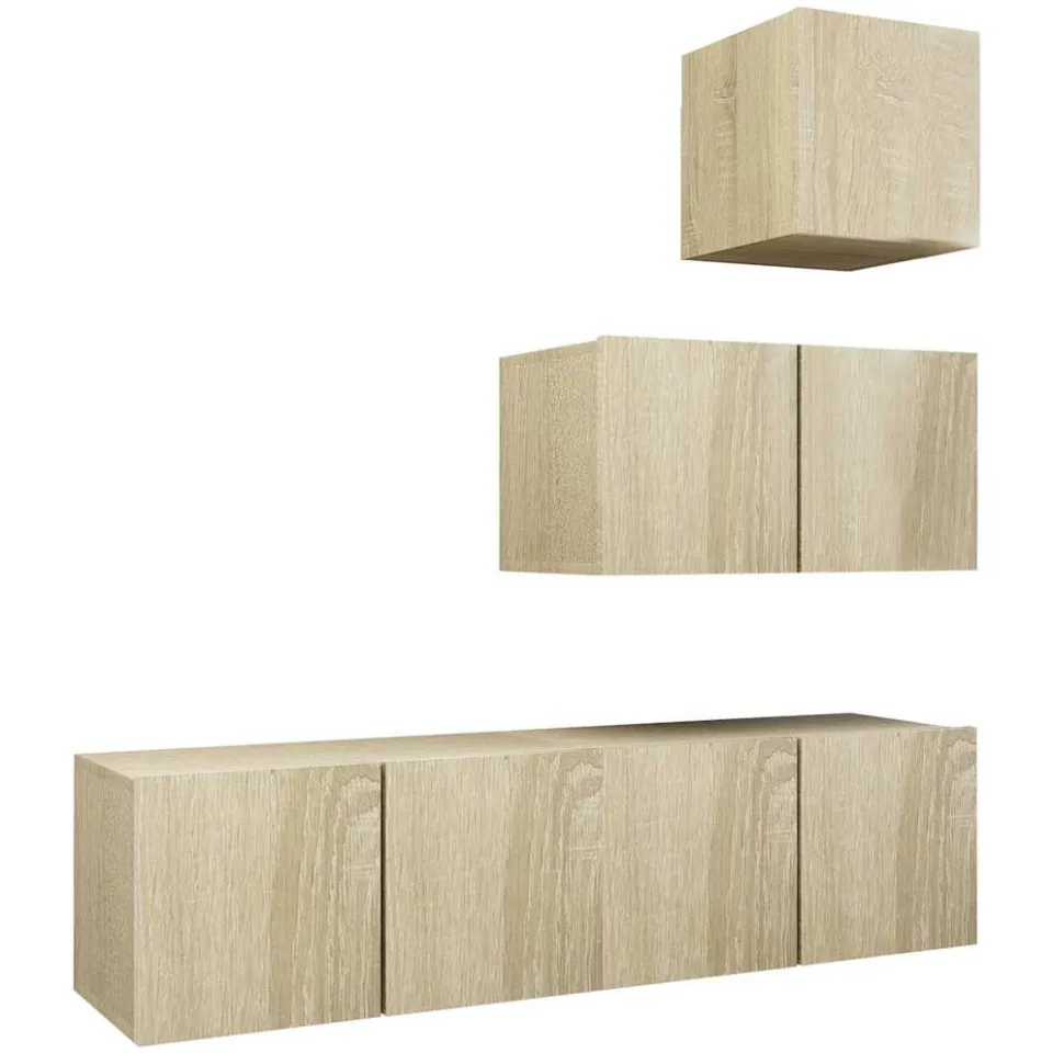 vidaXL 4-delige Tv-meubelset bewerkt hout sonoma eikenkleurig Bruin