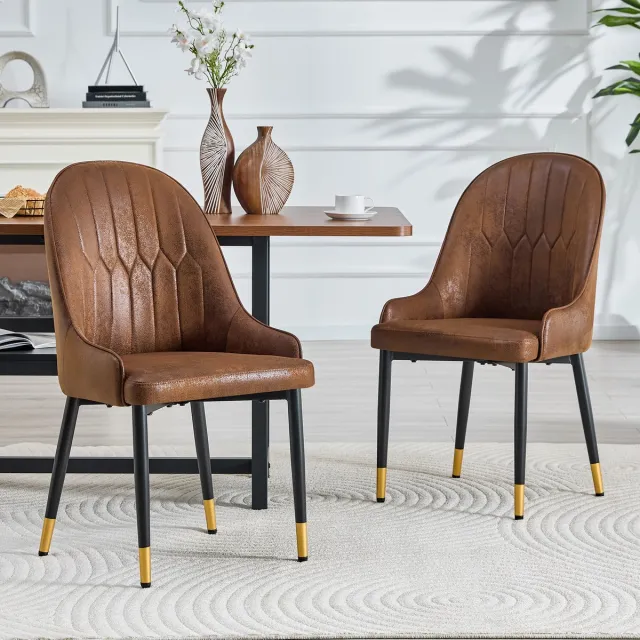 Wishdor Eetkamerstoelen Set Van 2 - Ergonomisch Zitcomfort - Bliksemvormige Rugleuning - Waterafstotende Stoffen Bekleding - Bruin Zwart Bruin+Zwart