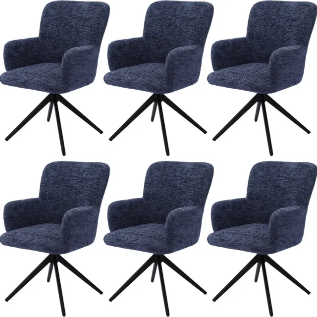 Homemiyn Eetkamerstoelen set van 6 - Draaibare eetkamerstoel 360° met armleuning - Donkerblauwe stoffen eetkamerstoel , zachte bekleding en stabiele metalen basis voor keuken, woonkamer en eetkamer Blue
