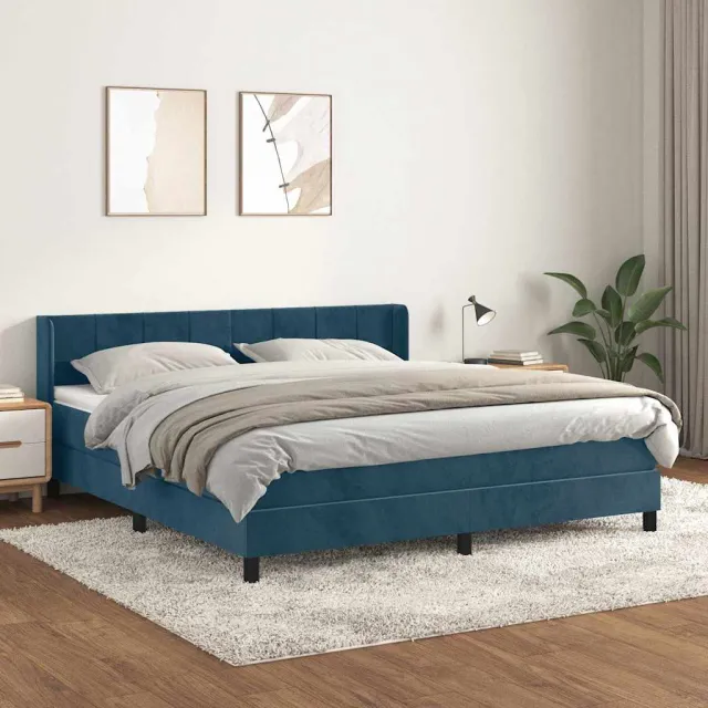 vidaXL Boxspring met matras fluweel donkerblauw 160x200 cm blauw