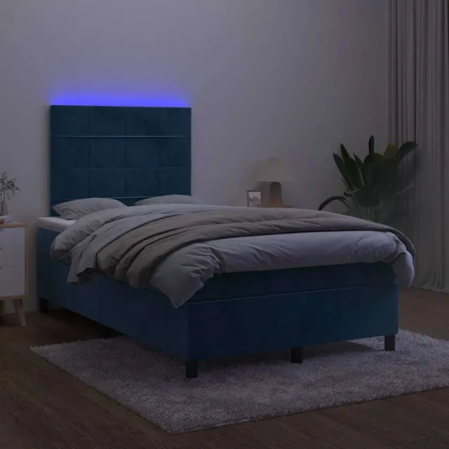 vidaXL Boxspring met matras en LED fluweel donkerblauw 120x190 cm blauw