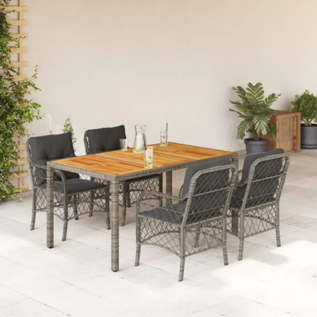 vidaXL 5-delige Tuinset met kussens poly rattan grijs, foto 2