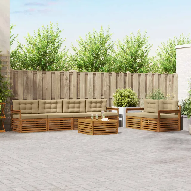 vidaXL Buiten bankenset 7 st 6-zits Natuurlijk en Beige