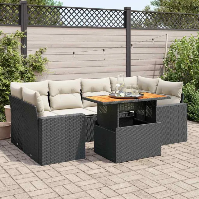 vidaXL 7-delige Loungeset met kussens poly rattan zwart, foto 2