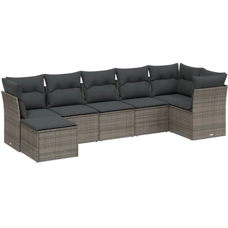 vidaXL 7-delige Loungeset met kussens poly rattan grijs