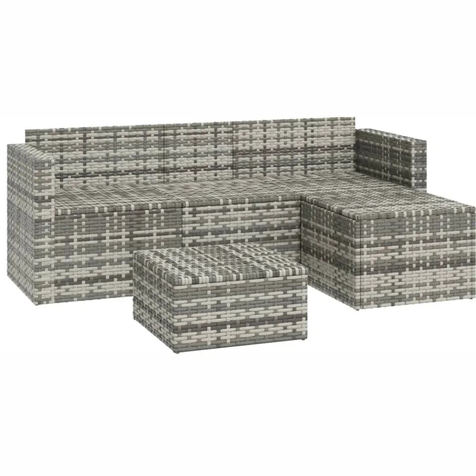 vidaXL 3-delige Loungeset met kussens poly rattan grijs